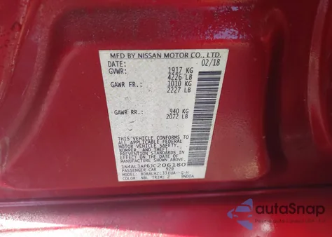 2018 Nissan Altima 2.5 Sr из США, поврежденный, VIN 1N4AL3AP6JC206180